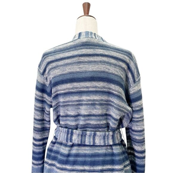 NWT Lauren Ralph Lauren Blue Striped Belted Linen-Cotton Cardigan Size Medium - Picture 11 of 15